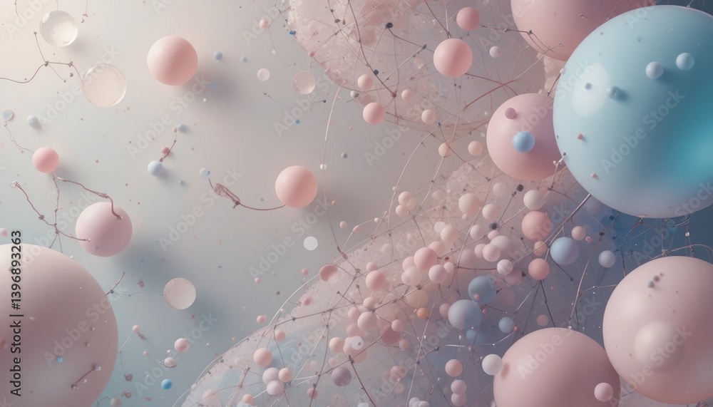 Poster dynamic colorful abstract composition with floating spheres digital art studio environment macro vie