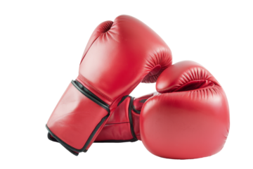 pair of red boxing gloves on white background