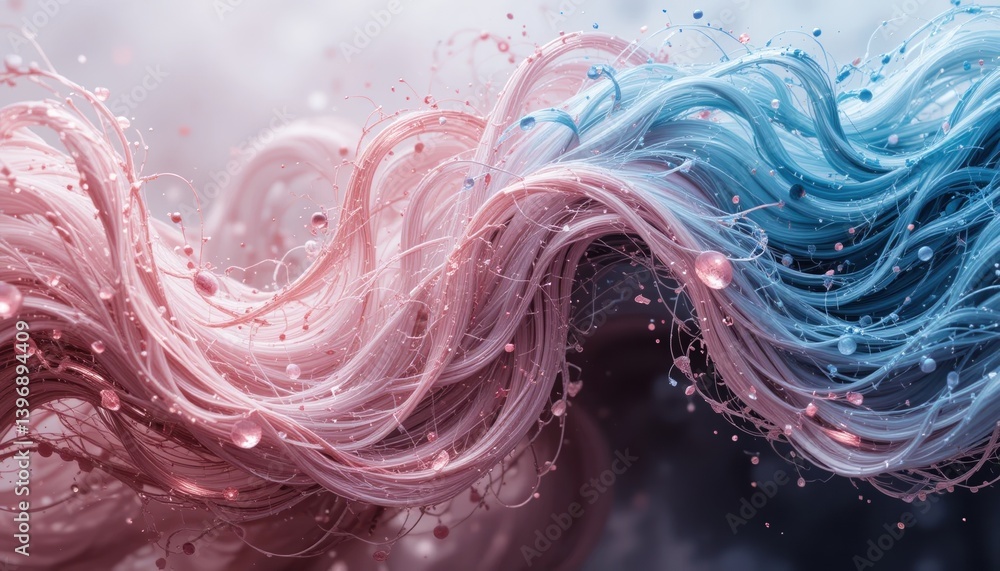 Poster dynamic flow of colorful hair-like structures abstract art digital manipulation vivid color palette 