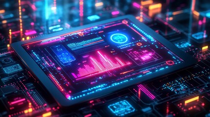 Fototapeta premium Futuristic Digital Interface with Graphs and Data Visualizations