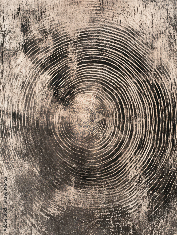 Poster circular pattern etching: an eye-catching, intricate etching showcases a series of concentric circle