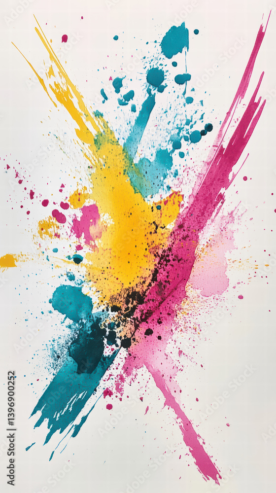Poster colorful explosion of artistic expression: a vibrant and dynamic display of watercolor paint splashe