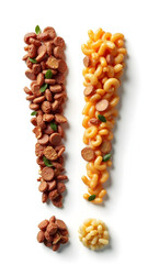 Obraz premium Food exclamation marks show dietary impacts. Processed vs. whole foods contrast on lab-style background at 12K.