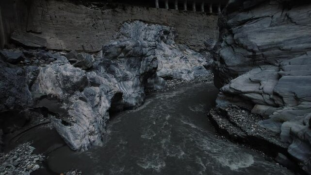 Drone Flys Through Tight Corners Of Steep Cliffs in Taroko Gorge, Taiwan