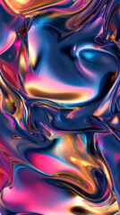 Chromatic Abstraction: An enthralling display of iridescent colors in fluid, swirling forms, showcasing a captivating blend of light, texture, and vibrant visual dynamics.