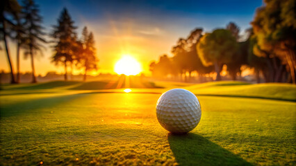 Golf Ball on Green Course at Sunset Scenic High-Quality Image