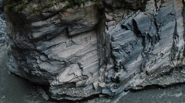Drone Shot Of Multi-Colored Marble Cliff In Taroko Gorge, Taiwan