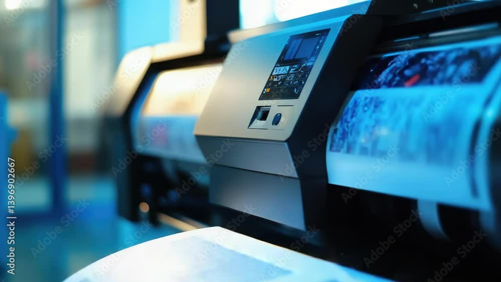 Poster a large print machine with a prominent screen, ideal for public displays or exhibitions.