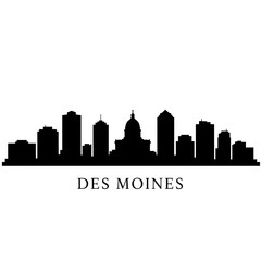 Obraz premium Des Moines Skyline Silhouette with Iowa Cityscape.