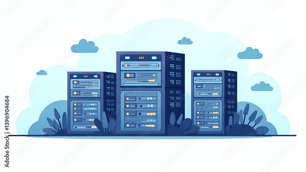 Poster flat advanced data center design with 5g technology: superior network performance, enhanced security