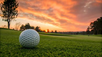 Golf Ball on Green Course at Sunset Scenic High-Quality Image
