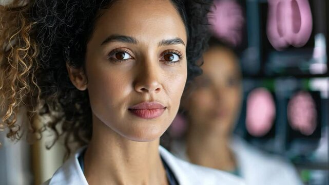 Dedicated Doctor: A focused doctor, radiating competence and dedication, gazes intently at the viewer with confidence and composure. conveying a sense of authority and a commitment to healing. - Powered by Adobe