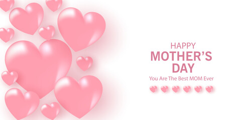 Mother's Day card, banner, poster, flyer, label or cover with pink hearts, loves, can be used for Valentine's day, holiday templates, Womens Day, birthday, cosmetic products, Easter decor, web, ads.