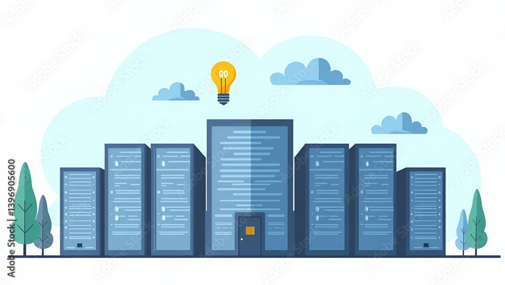 Poster flat modern cloud data center design with state of the art infrastructure optimized energy managemen