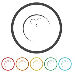 Bowling ball logo. Set icons in color circle buttons