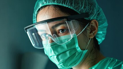 Focused Healthcare Professional: A dedicated healthcare professional, enveloped in surgical attire, gazes intently, epitomizing the commitment and precision required in the medical field.