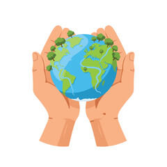Embracing Earth: A depiction of two hands cradling the earth, symbolizing a deep care for nature and the planet, offering a message of unity, and sustainable living. 