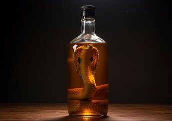 Cobra Snake Inside Bottle Liquor Preserved Animal Traditional Medicine Concept