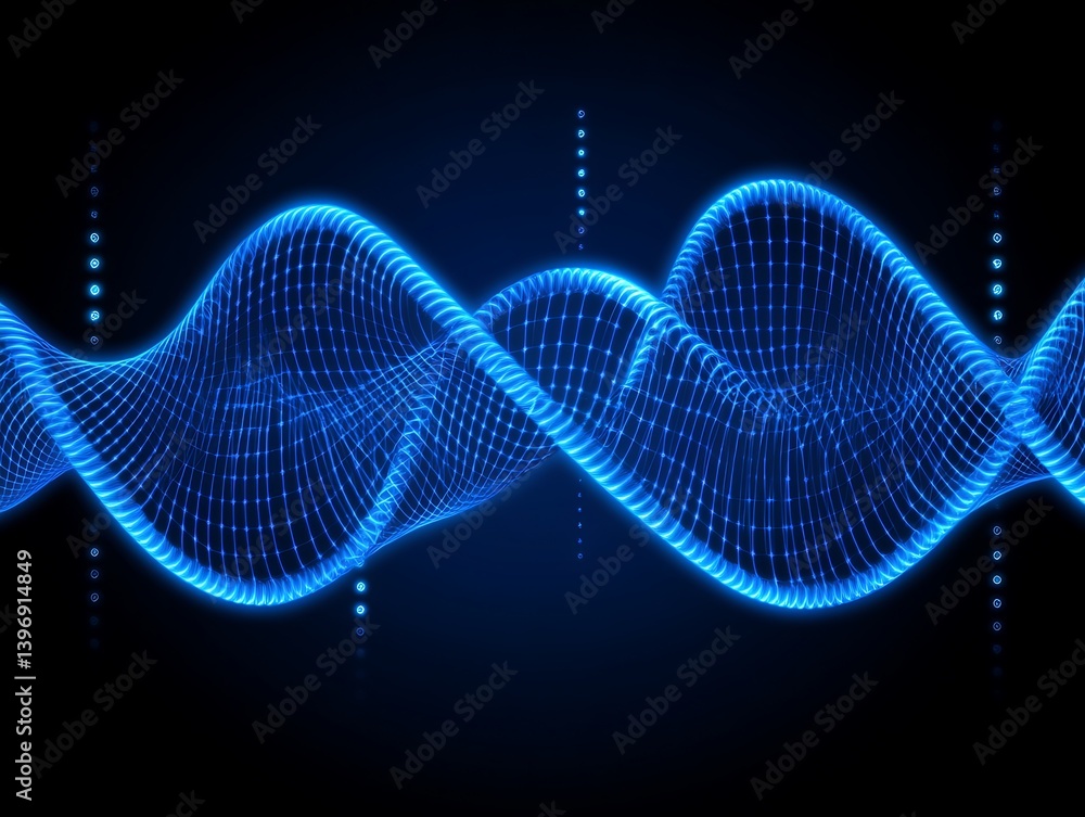 Poster illuminated blue waves against a contrasting black background create a dynamic flow