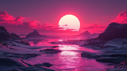 Vivid sunset over frozen landscape