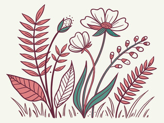 Hand Drawn Plants Stock Illustration — Botanical Sketch Art Design