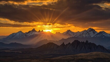 Obraz premium Beautiful Landscape of Glowing Sunset Over Mountain Peak with Colorful Sky and Scenic View
