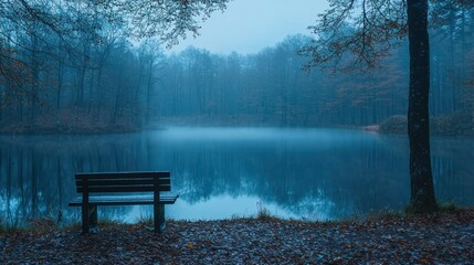Obraz premium Misty lake in autumn forest