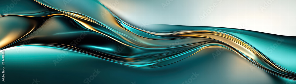 Poster Abstract Teal and Gold Swirls:  A mesmerizing abstract image that evokes a sense of movement and fluidity.