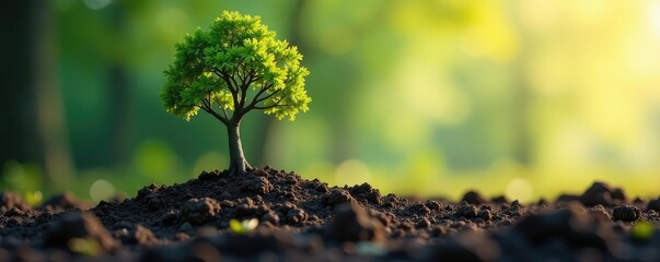 single tree trunk rising from the earthy ground, land, earthy, texture