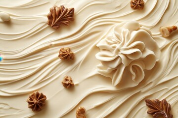 Creamy surface with small decorations in shades of brown and cream