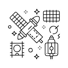 spacestation icon, spacestation line art - simple line art of spacestation, perfect for spacestation logos and icons
