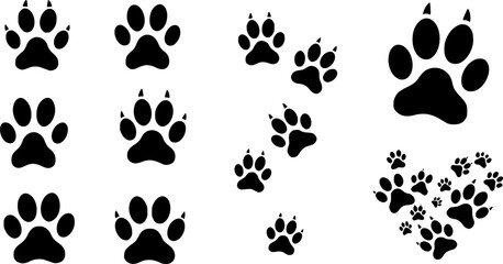 Fototapeta premium Pet paw editable stroke. footprints Pet paw, Heart with pet paw print dog cat icon, vector illustration 