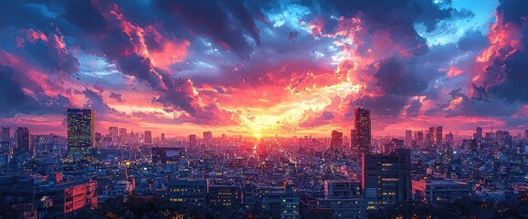 Fototapeta premium Cityscape at sunset
