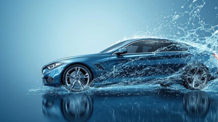 A car wash scene with a blue background on a banner, offering copy space