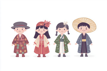Fototapeta premium Children Wearing Traditional East Asian Clothing