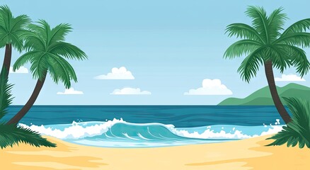 A serene tropical beach scene with swaying palm trees.