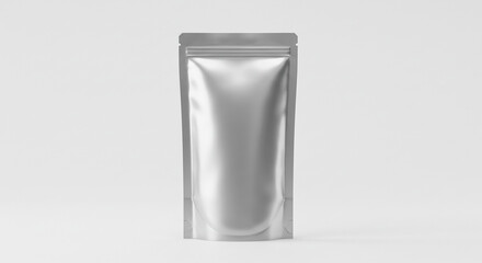 Silver Stand-Up Pouch Against Minimalist Background