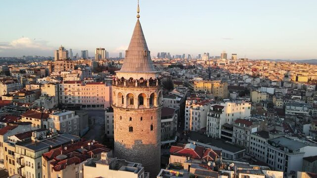 Galata Tower and Galata Street Drone Video, Galata Beyoglu, Istanbul Turkiye (Turkey)
