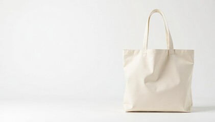 Small canvas shopper bag isolated, white backdrop, environment, small bag