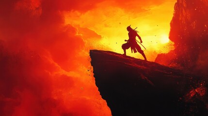 Obraz premium The fiery warrior on the precipice of destiny