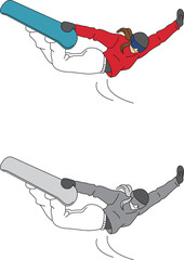 スノーボード競技の選手のイラストセット