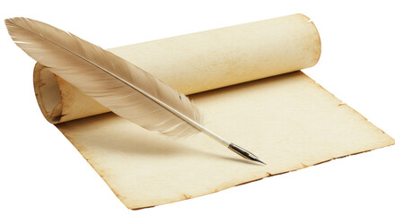 Isolated Scroll with Feather Pen