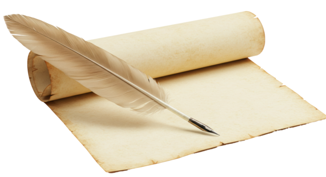 Isolated Scroll with Feather Pen