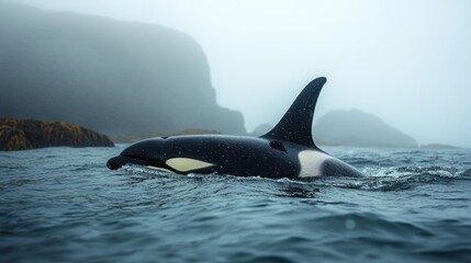 Fototapeta premium Orca in misty waters