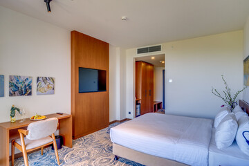 Batumi, Georgia - April 3 2025: Interior of bedroom in modern flat apartments