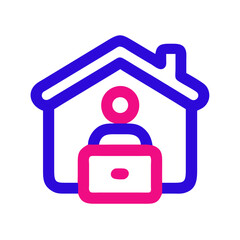 Obraz premium Remote worker using laptop at home in modern icon style 