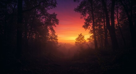 Spooky Forest at Dusk with Enigmatic Colors  