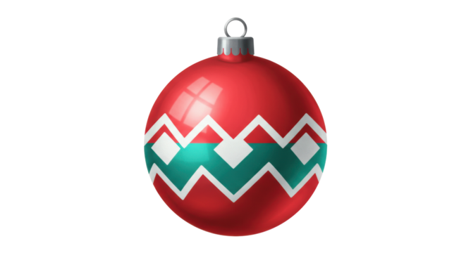 Isolated Red Christmas Bauble with White and Green Pattern