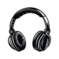 Headphone icon silhouette vector with white background
