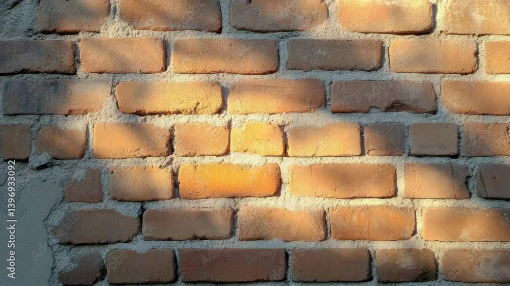 Poster a brick wall with a shadow of a tree, perfect for use in architecture or outdoor settings.